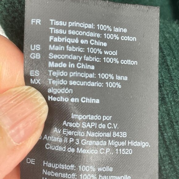 Sandro Bottle Green Ruffle Neck 100% Wool 100% Cotton Layered Pullover Sweater L - Picture 10 of 12